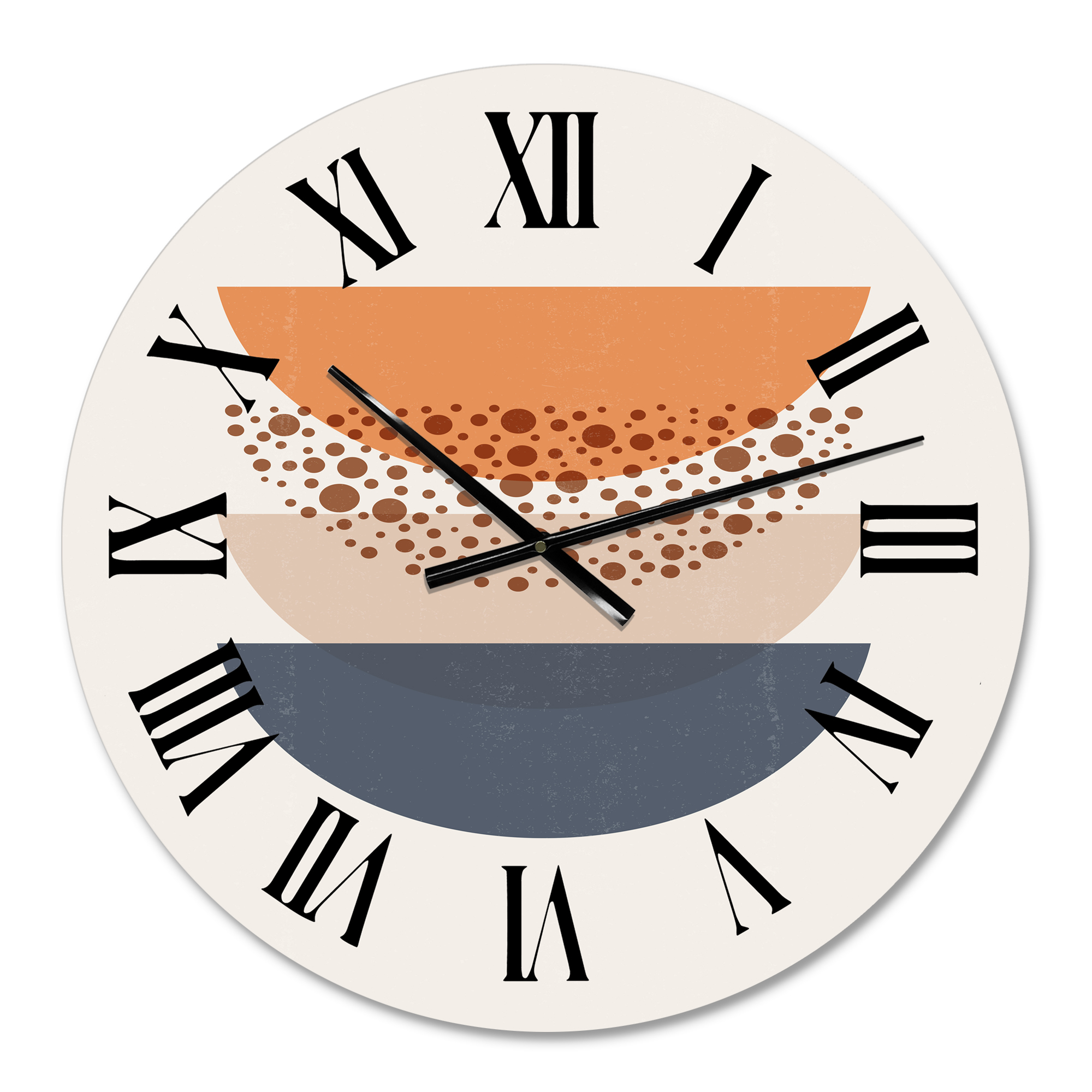 Designart 'Abstract Sun & Moon Geometrics In Blue & Orange' Modern Wall Clock