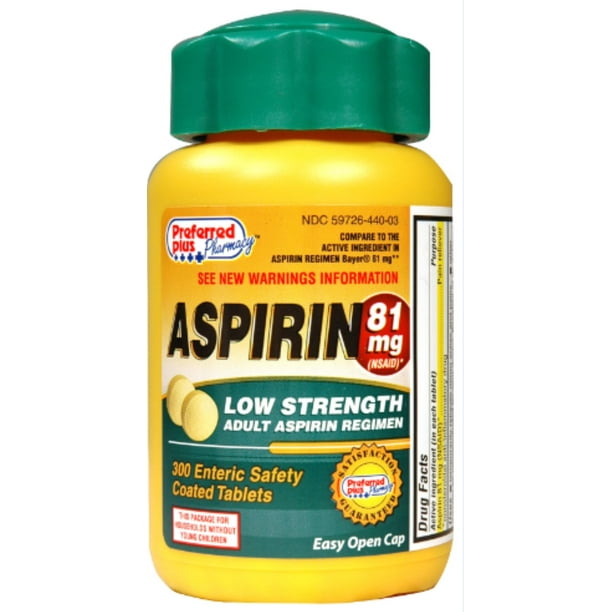 Aspirin 81mg [Low Dose] Enteric Safety Coated tablets 300 ea Walmart