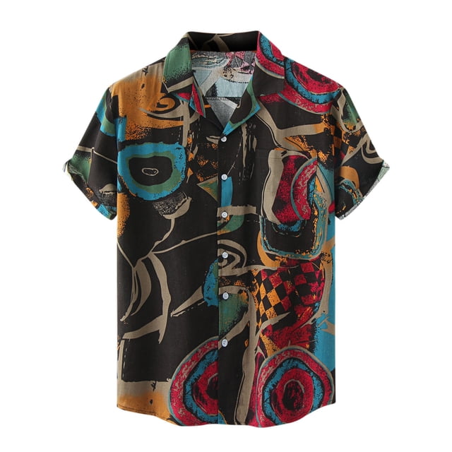 Hombres Casual Botones Playa Sin posicionamiento Estampado Turndown Camisa de manga corta Blusa Pompotops oipoqjl49254