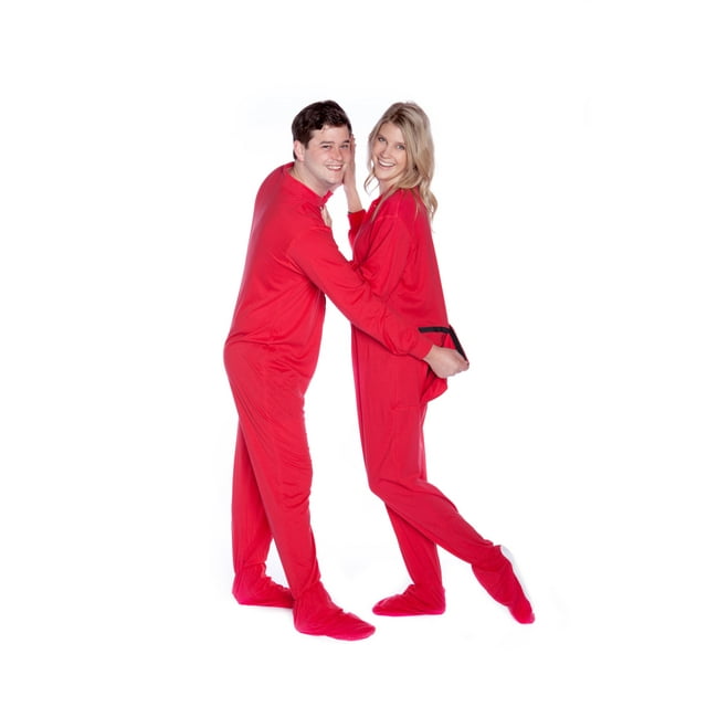 Red Cotton Jersey Knit Adult Footed Pajamas Sleeper w/ Drop seat