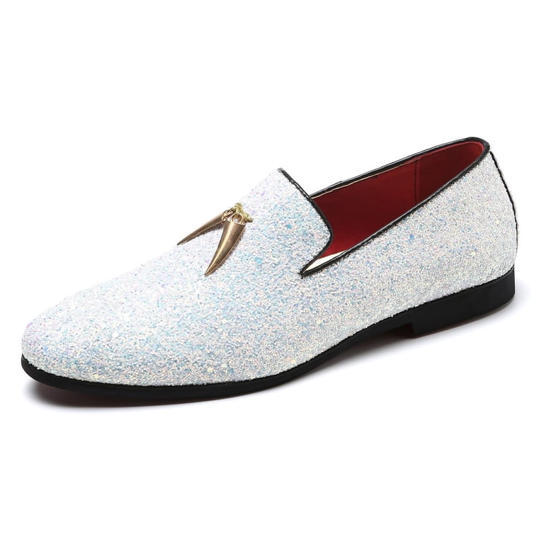 Santimon Mens Loafers Metallic Glitter Slip-on Casual Shoes Moccasins Leather Dress Shoes White 12.5 US - Walmart.com Santimon Mens Loafers Metallic Glitter Slip-on Casual Shoes Moccasins Leather Dress Shoes White 12.5 US - Walmart.com