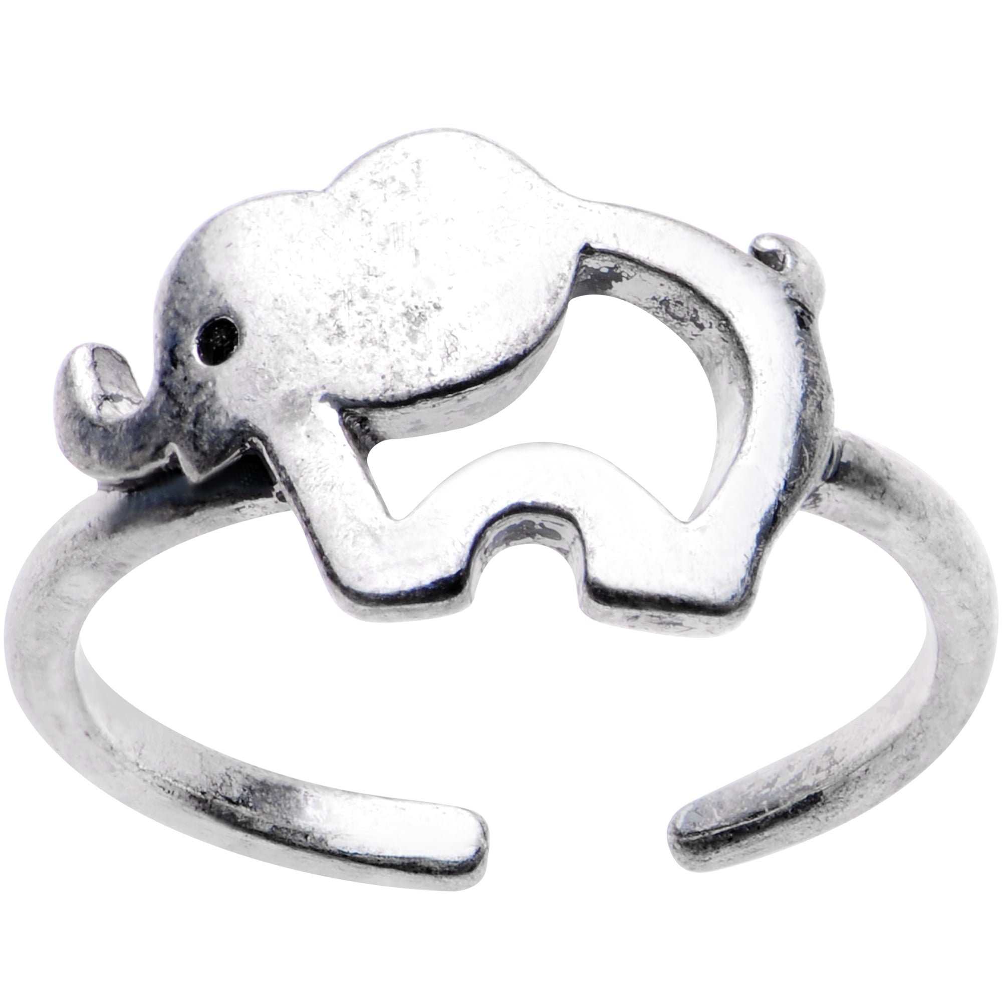 10K Solid Yellow Gold Adjustable Toe Ring - Cute Framed Elephant Good Luck Charm
