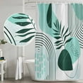 thumbnail image 4 of Polyester Fabric Boho Geometric Shower Curtain, Aqua Ethnic Abstract Stripes Leaves Waterproof Bathtub Curtain Bathroom Decor Set with Hooks 48 x 72 Inches, 4 of 6