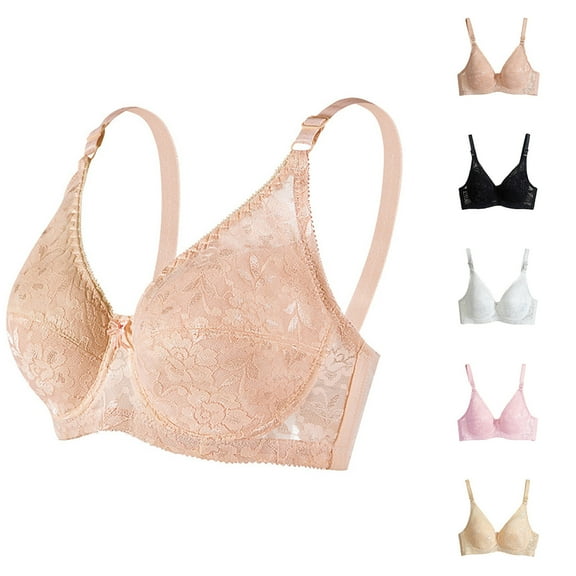 Hrsba Womens Summer Bra,Plus Size Bra for Womens,Women's Soft Steel Bra Summer Lace Thin Breathable Adjustable Sagging No Sponge Plus Size Bra