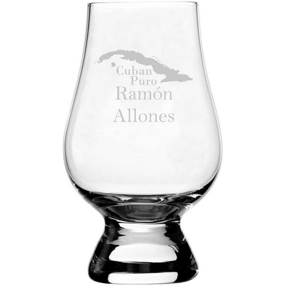Ramon Allones Cuban Cigar Themed Etched Glencairn Crystal Whisky Glass