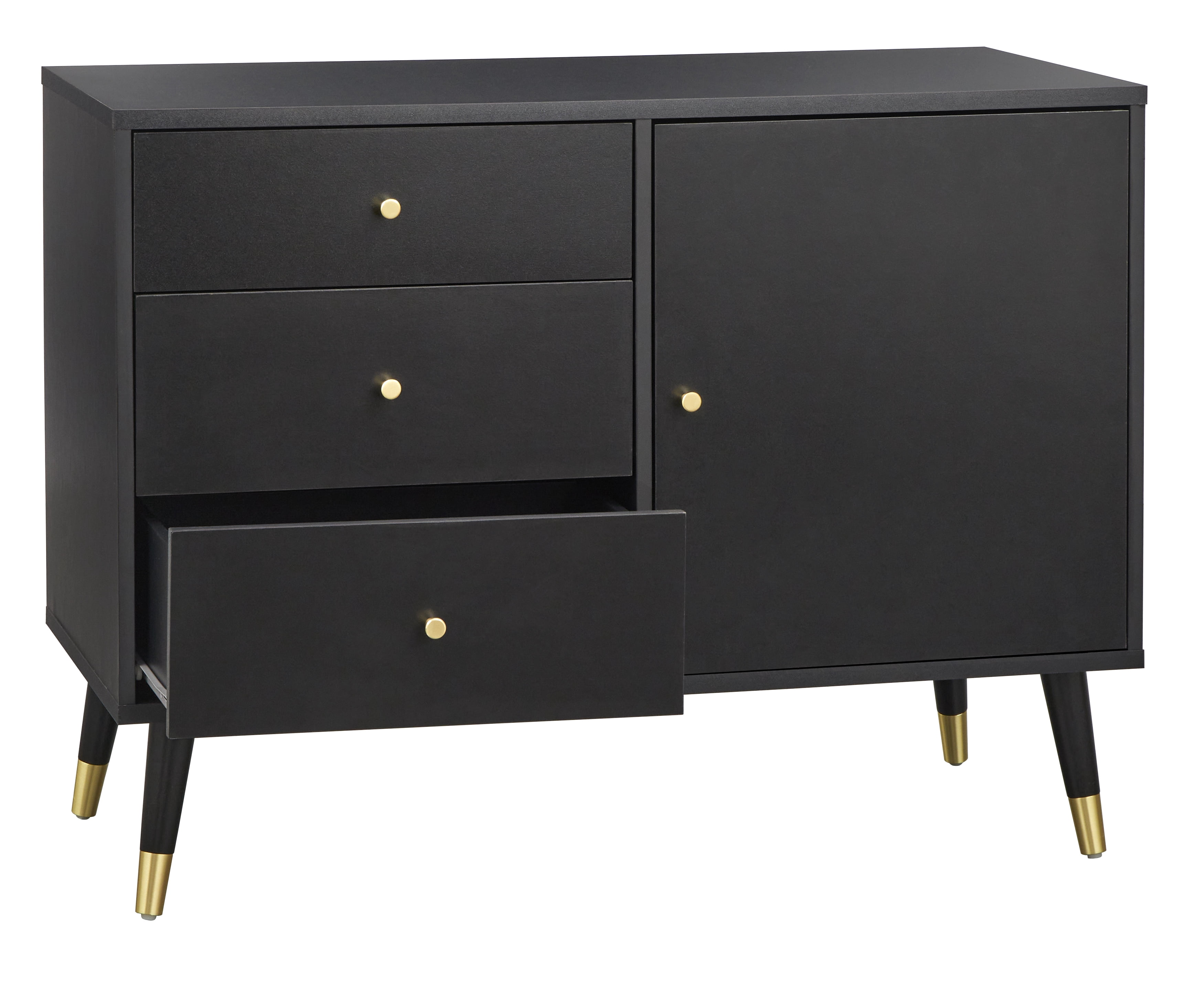 TMS Carroll 40” Wide Mid Century Modern Dining Sideboard Buffet, Black FinishBlack