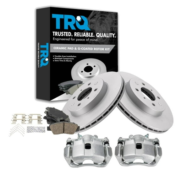 TRQ Front Brake Pad & Rotor Kit Brake Caliper Brake Pads Brake Rotor Ceramic Premium G-Coated Fits Select 2015-2019 Honda Fit