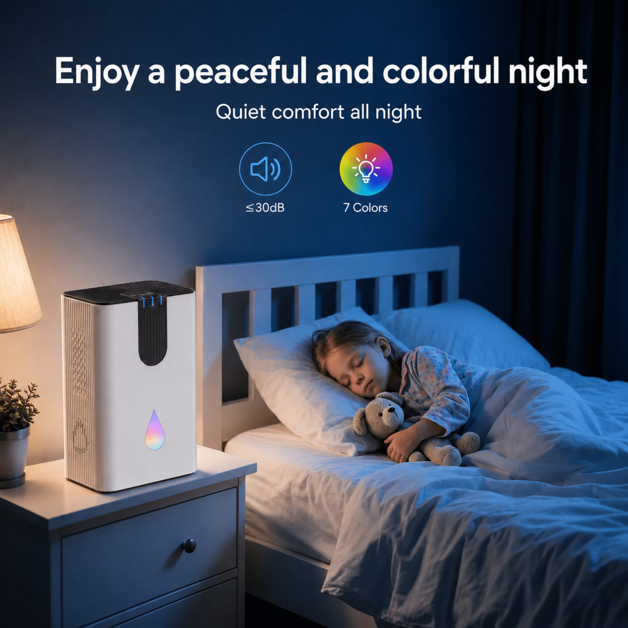 JOYSAILOR 95 oz Dehumidifier, 850 sq.ft Small Dehumidifiers for Basement & Home, Auto Shut off, 7-Color LED, High Efficiency Portable Dehumidifier for Bedroom