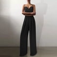 thumbnail image 2 of Women's Summer Jumpsuit Sleeveless Spaghetti Strap Solid Color Casual Straight Wide Leg Palazzo Pants Romper, 2 of 7