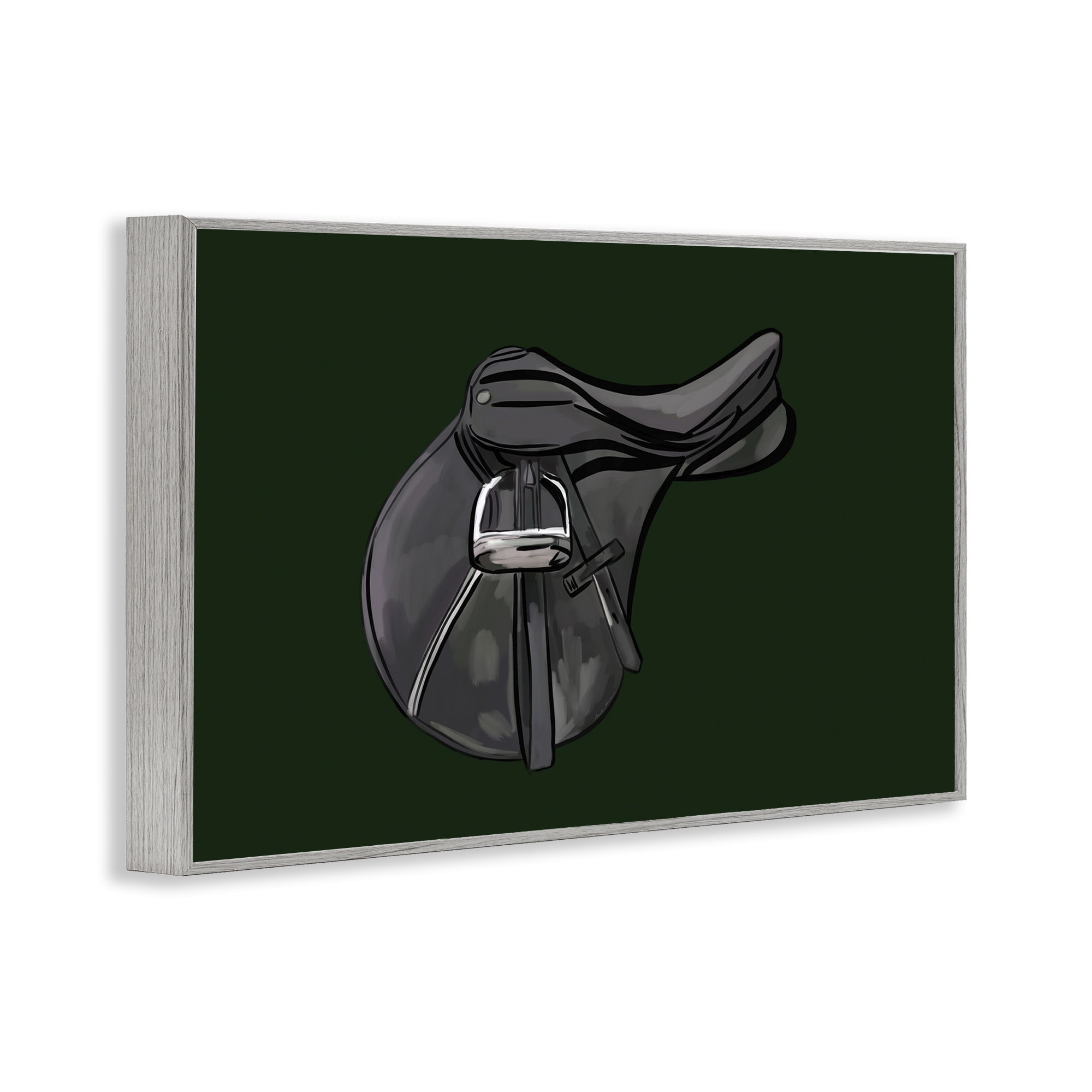 Stupell Industries Black Horse Saddle Abstract Painting Gray Framed Art Print Wall Art, 24 x 16
