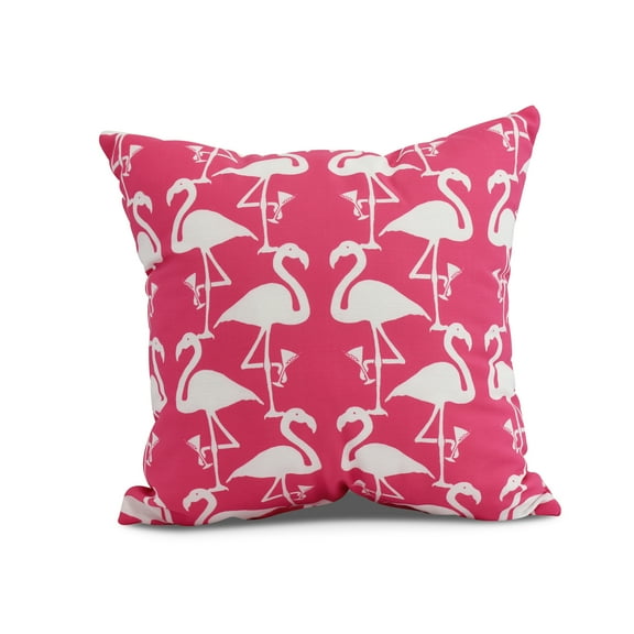 Simply Daisy, 16" x 16" Flamingo Heart Martini , Animal Print Outdoor Pillow, Pink