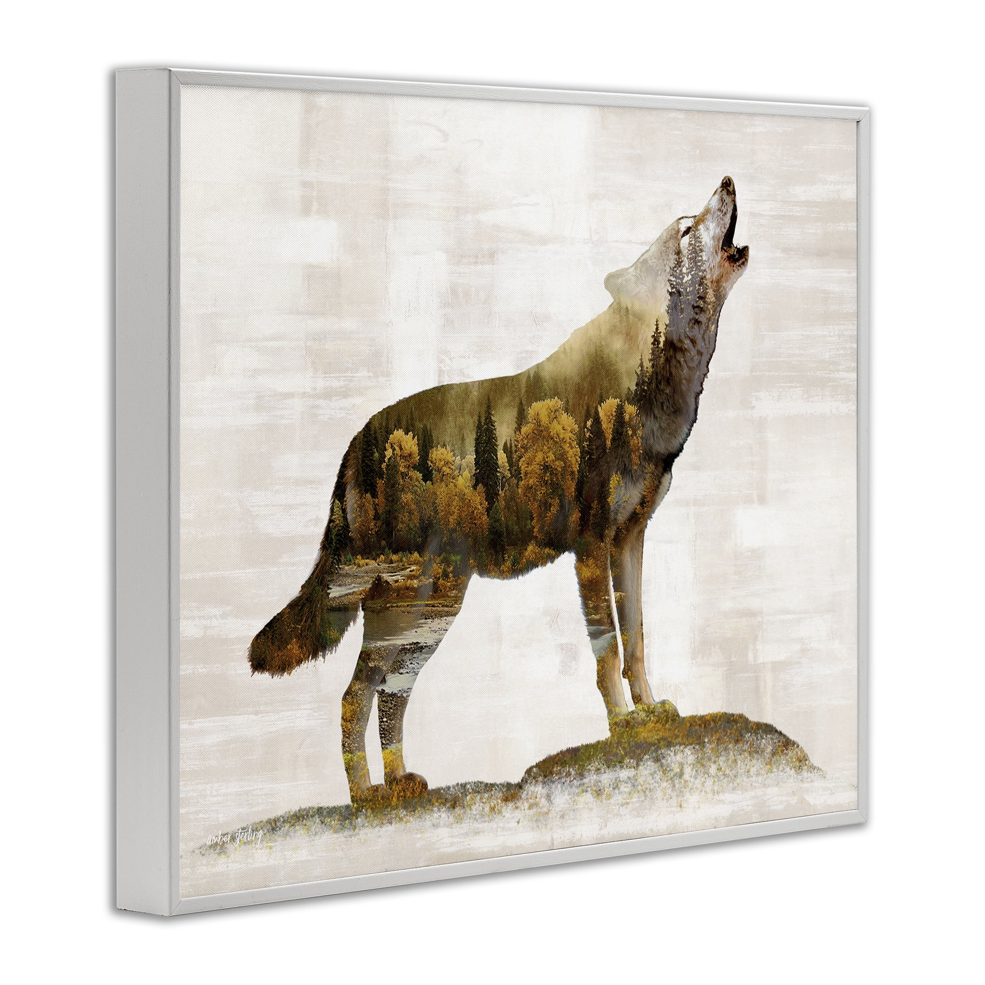 Stupell Industries Forest Pattern Wolf Animals & Insects Painting White Framed Art Print Wall Art, 14 x 11