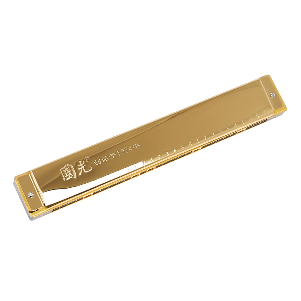 Raindrops 28-Hole Golden Key of C Harmonica Polyphonic Musical Instrument for Beginners, Stainless Steel and ABS Construction
