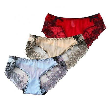 

WBQ Womens Lace Panties Underwear Floral Lace Bikini Panty for Ladies Seamless Hipster Breathable Soft Stretch Briefs Underpants 3 Pack