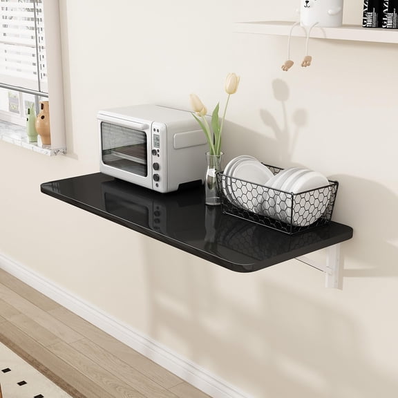 Black Wall Mounted Folding Table, Space Saving Fold Down Desk for Laundry,Black,39.4"x19.7"