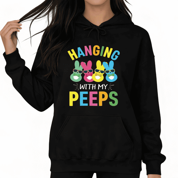 Black Print hoodie Sweatshirt Graphic Sweatshirt Hanging With My Peeps Easter Casual S-2XL Tops