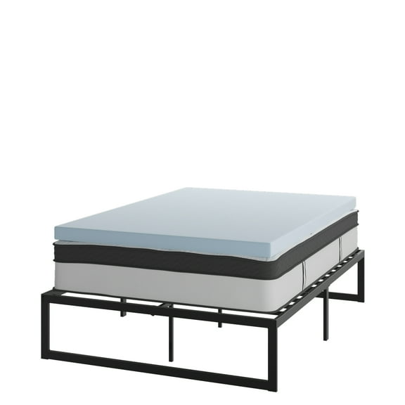 Flash Furniture Leo 14 Inch Metal Platform Bed Frame with 12 Inch Pocket Spring Mattress in a Box and 3 inch Cool Gel Memory Foam Topper - Full