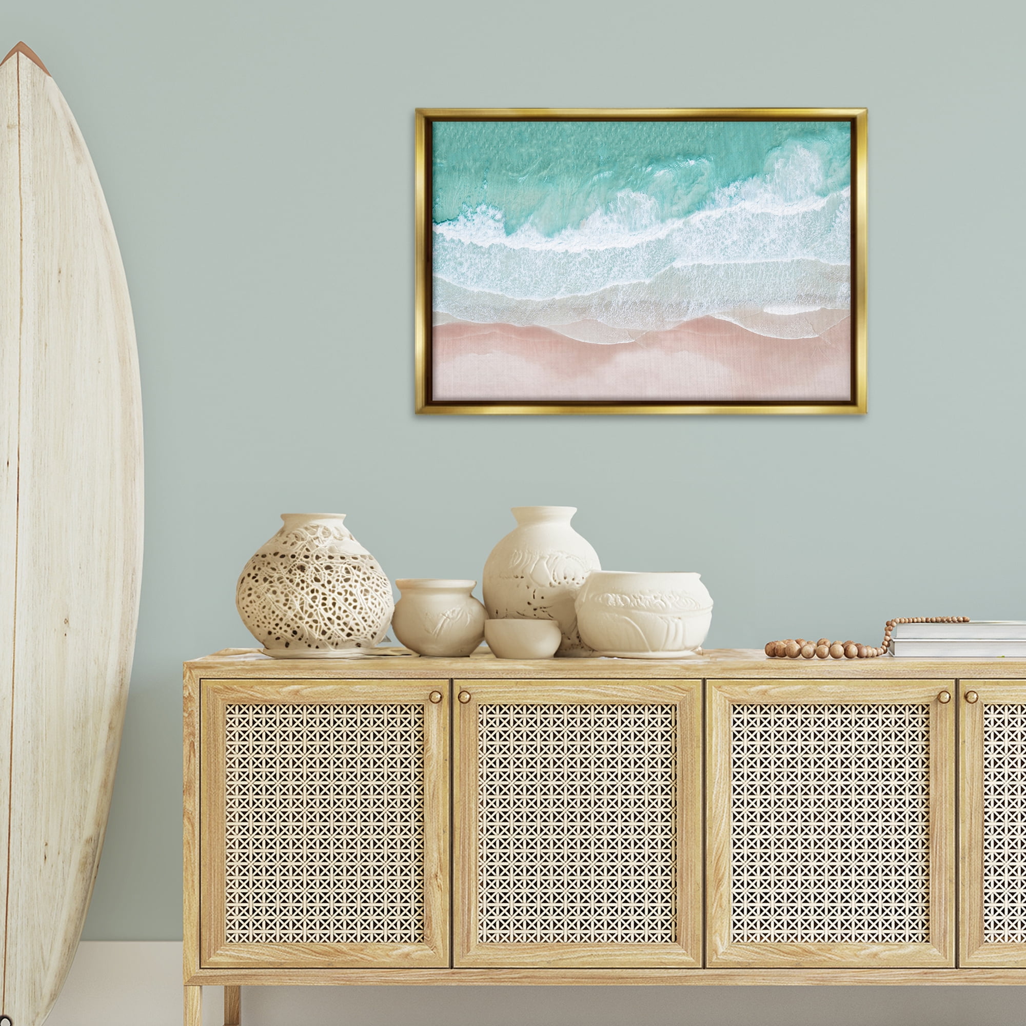 Stupell Industries Aerial Sea View Coastal Painting Gold Floater Framed Canvas Art Print Wall Art, 31 x 21