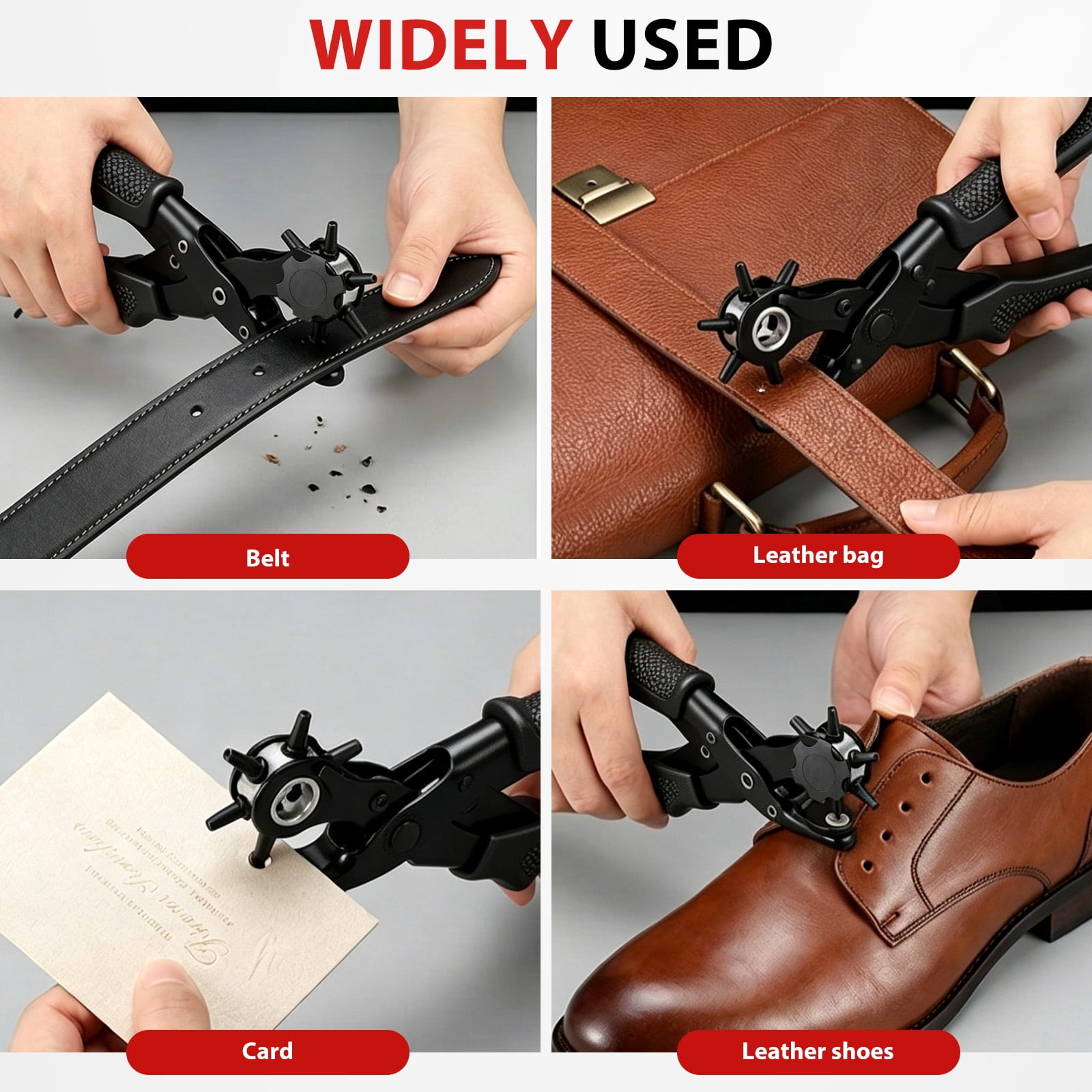 Leather Hole Punch Set Punch Pliers with PVC Handle and Effort Saving Design Ideal for Belt Plastic Rubber Canvas DIY Leather Work,Black