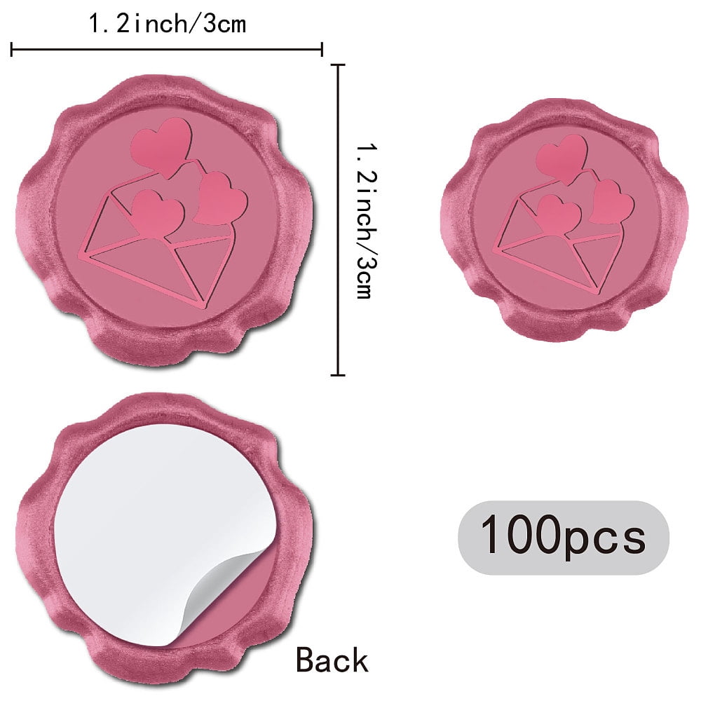 100pcs Pink Wax Seal Stickers Valentine's Day Decoration Stickers Vintage Adhesive Envelope Sealing Love Heart