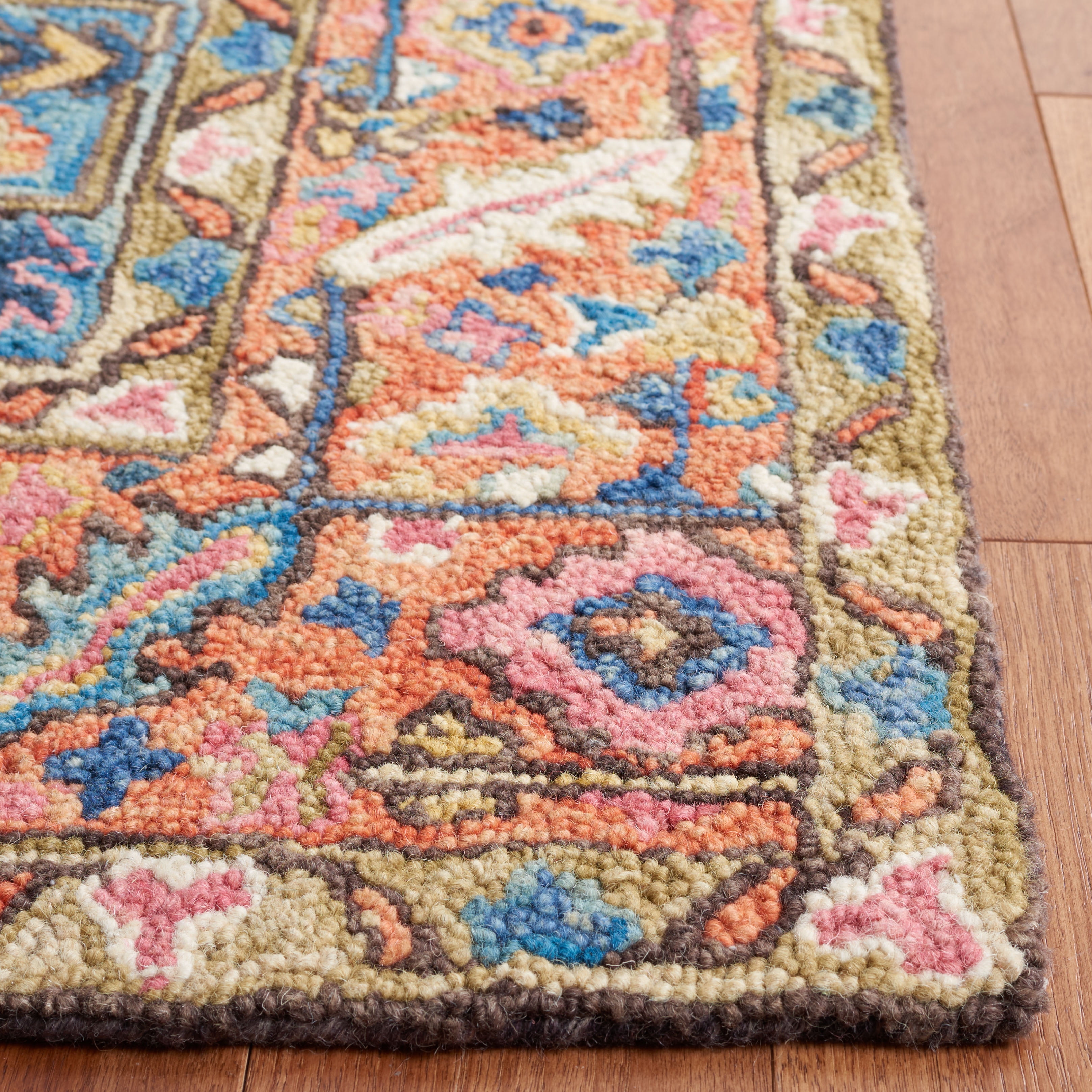 SAFAVIEH Blossom Merletta Floral Area Rug, Blue/Rust, 6' x 6' Square