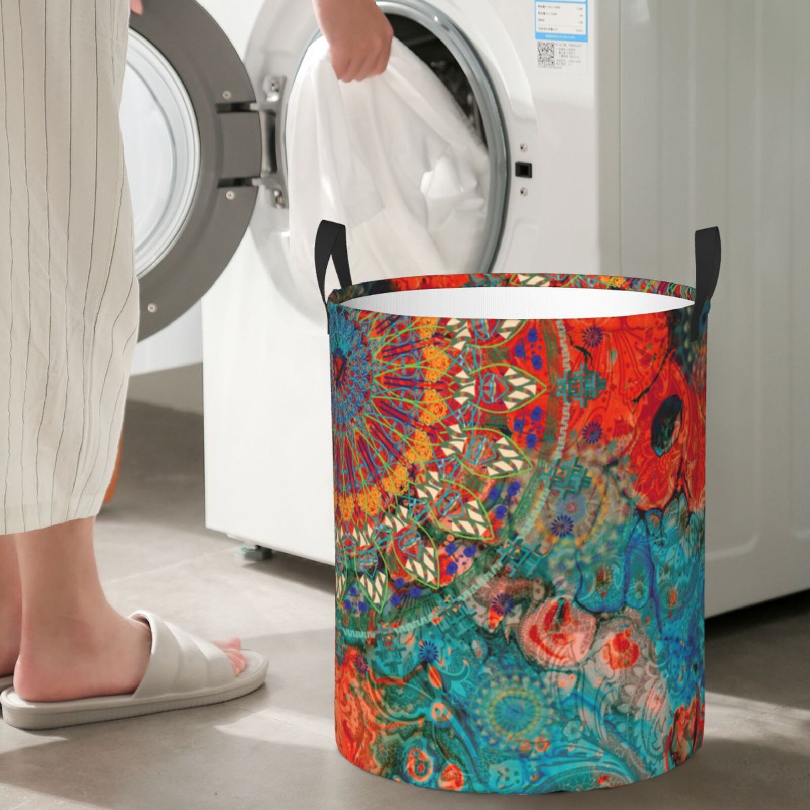 Large Laundry Basket with Handles - Mandala Colorful Kids Baby Dirty Clothes Laundry Hamper for Bedroom Aesthetic