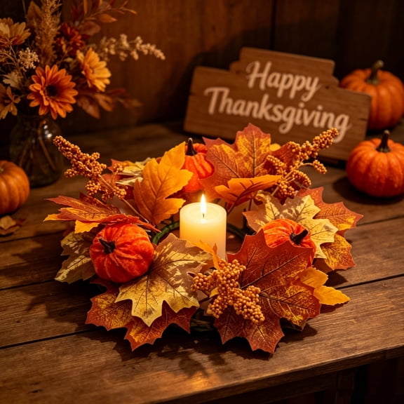 Bcylexb Fall Table Wreaths, 11" Artificial Maple Leaves Candle Ring Wreaths Halloween Thanksgiving Decorations for Table Centerpieces Party Kitchen