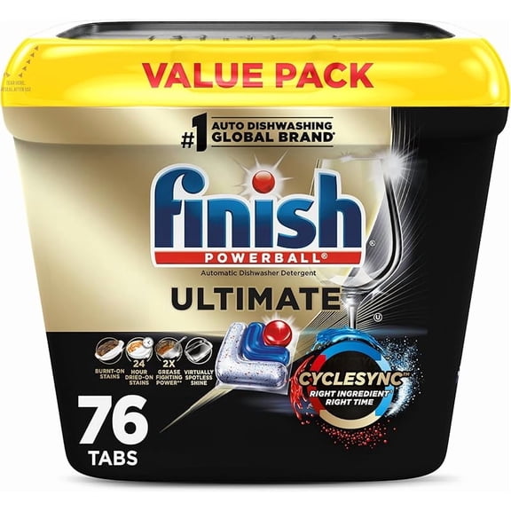 Ultimate Dishwasher Pods, No Pre-Rinse Dishwasher Detergent Soap Removes Burnt-On Stain, with CycleSync Technology, Degreasing & Scrubbing Power, 76 Count