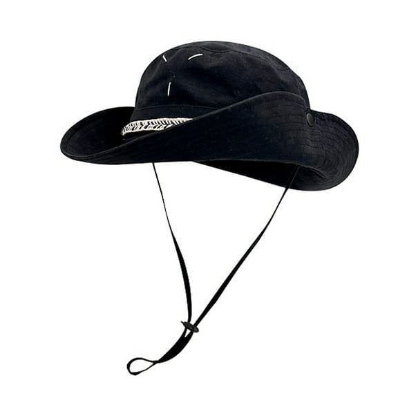 56-58cm hat circumference mountaineering hat with drawstring big brim fisherman hat female summer outdoor sunscreen sun hat - black
