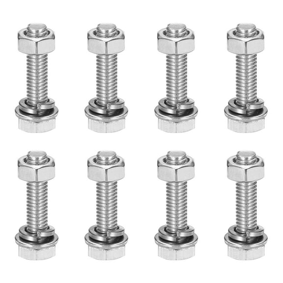 M6 x 25mm 304 Stainless Steel Hex Head Screws Bolts, Nuts, Flat & Lock Washers Assortment Kit, 8 Sets