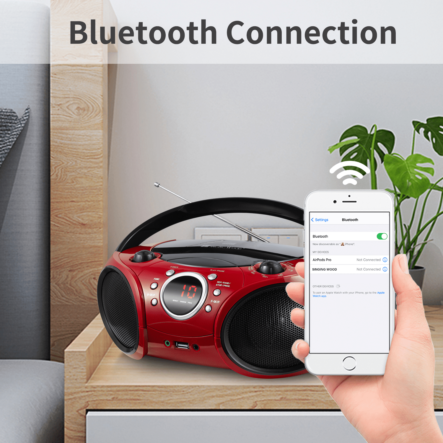 singing wood Portable CD, MP3-CD, USB, Bluetooth AM/FM Stereo Boombox, Firemist Red