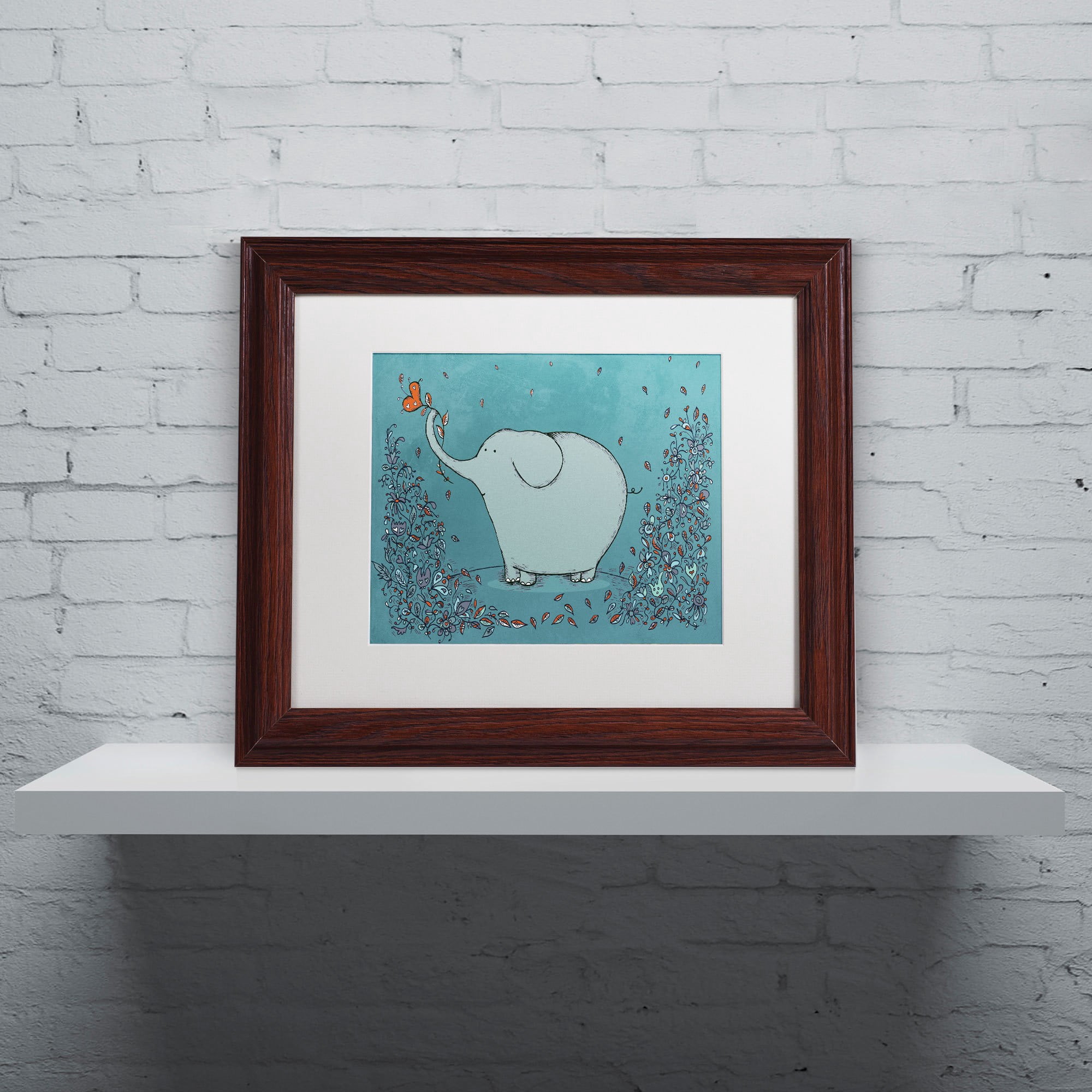 Trademark Fine Art "Garden Elephant" Canvas Art by Carla Martell, White Matte, Wood Frame