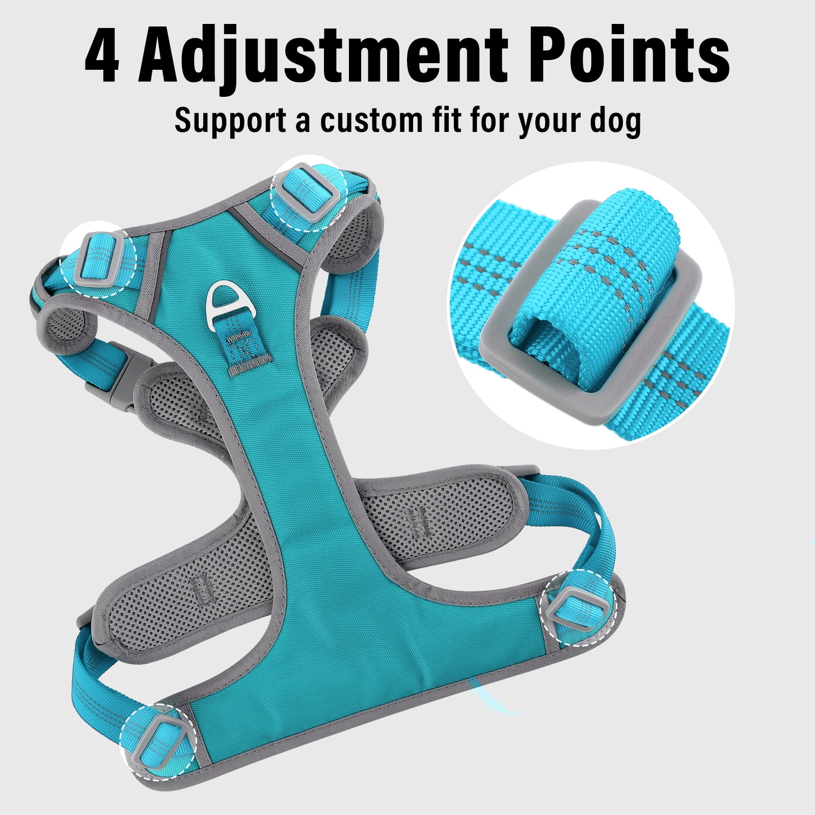 Plutus Pet No Pull Dog Harness, Release At Neck, Reflective Adjustable Dog Vest Harness, Easy Control Handle for Walking, for Small Medium Large Dogs, Cyan, XL
