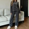 thumbnail image 4 of Gamivast Women's Fuzzy Fleece Pajama Set Cable Knit Long Sleeve Crewneck Top Pants Sleepwear Cozy Loungewear Winter Warm 2 Piece Sweatsuit, 4 of 7