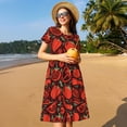 thumbnail image 4 of Balery Tomatoes And Chili Vestidos sueltos de manga corta para mujer, vestidos de verano 2025, vestidos casuales de corte A con vuelo., 4 of 6