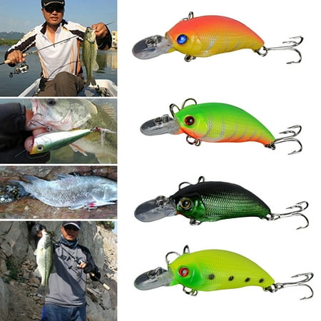 Opolski 4 Colors Plastic Hard Crank Crankbait Baits Fishing Lures Two Treble Hooks