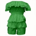 thumbnail image 3 of MORTTIC Women's Solid Color Off-Shoulder Ruffle Jumpsuit DroppedWaist Pleated Detail Summer Wear Green XL, 3 of 6