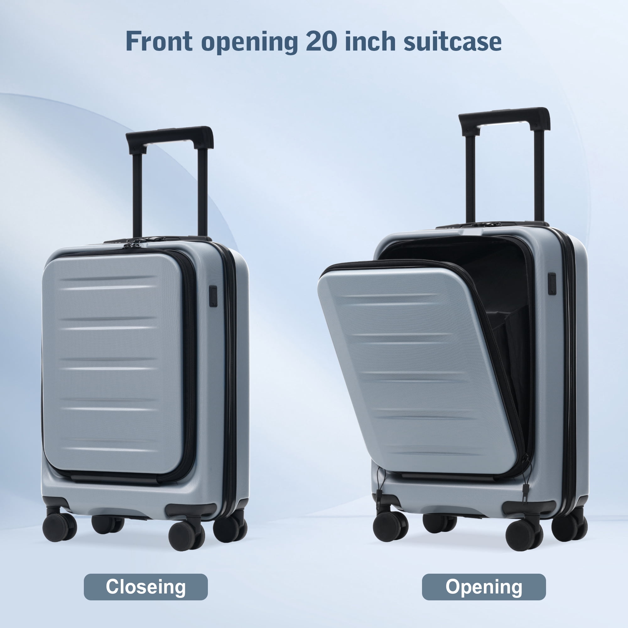 Luggage Sets 5 Piece with Front Opening, Hardside Expandable Carry On Suitcase Set with Double Spinner Wheel, Lightweight Travel Luggage with USB Port, TSA Locks(20"24"28")