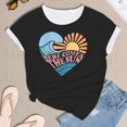 thumbnail image 3 of Tees Tops For Women T-Shirts Color Block Graphic Short Sleeve Beach Summer Layer Clothes Black M, 3 of 5