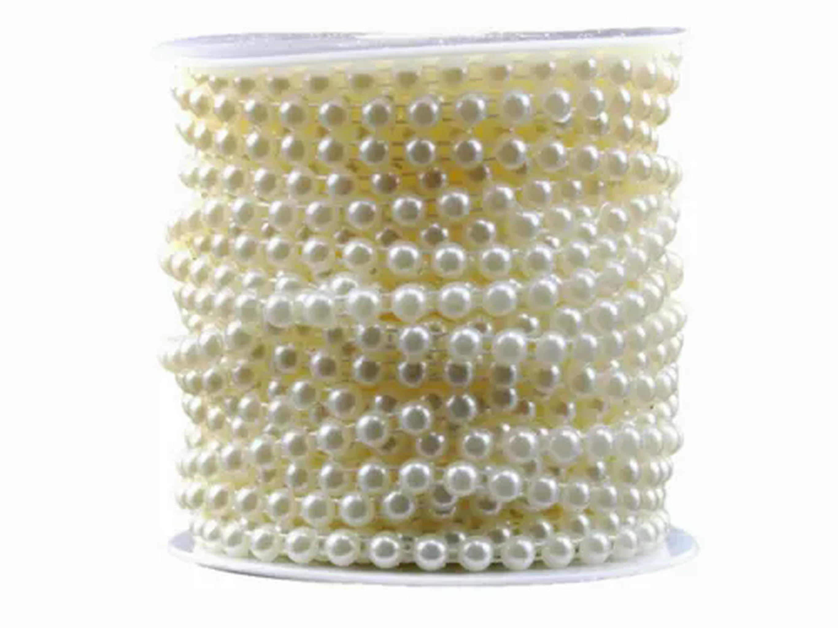EOEMY 25 Meters Acrylic Flatback Pearl Bead 6mm Chain Garland Trims Wedding Bouquet-Ivory