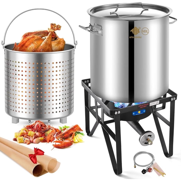 ARC 64QT Stainless Steel Seafood Boil Pot with 200,000BTU Single Burner Propane Stove, Heavy Duty Propane Burner For Outdoor Cooking Turkey Fryer, Crawfish Boil, Homebrewing