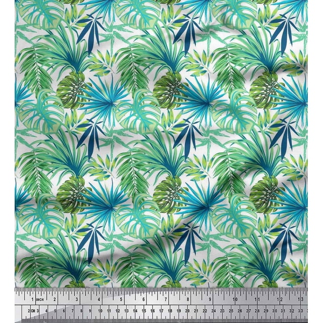 Soimoi Polyester Crepe Fabric Tropical Leaves Decor Fabric Printed Yard 42 Inch Wide
