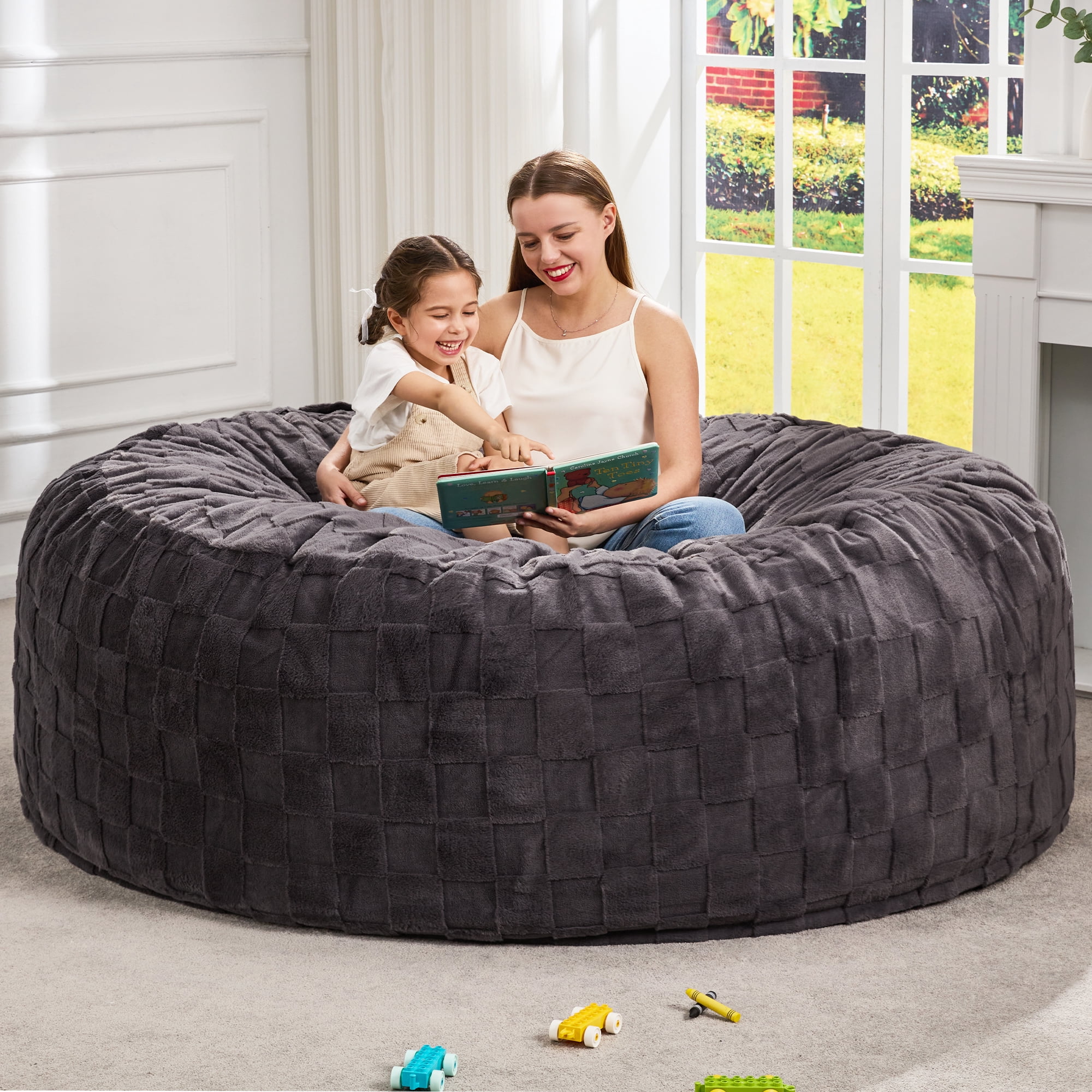 Hobestluk Bean Bag Chairs Beanbag Chair with Filler Adult Bean Bags with Fluffy Cover, Giant Bean Bag Chairs for Adults for Living Room, Bedroom (Dark Grey, 6FT - 70" x 70" x 17")