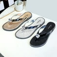 thumbnail image 6 of ZTTD 2023 Sandwiched Herringbone Women's Slippers With Diamond Rhinestone Beach Shoes Flat Bottom Comfortable Flip Flops Sandals Silver, 6 of 7
