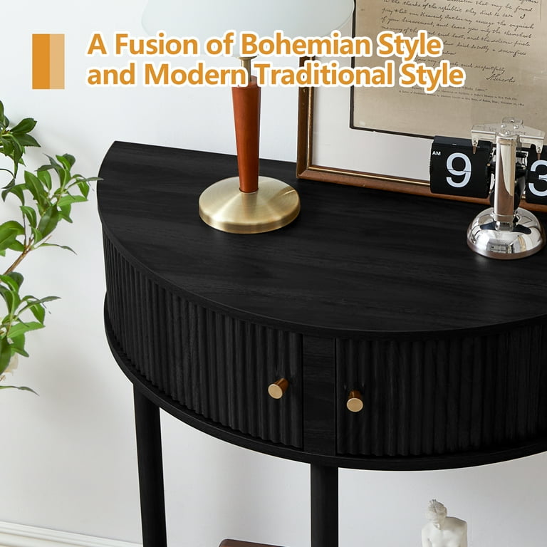 PHOYAL Fluted Half Moon Console Table with Drawers and PHOYAL Fluted Half Moon Console Table with Drawers and