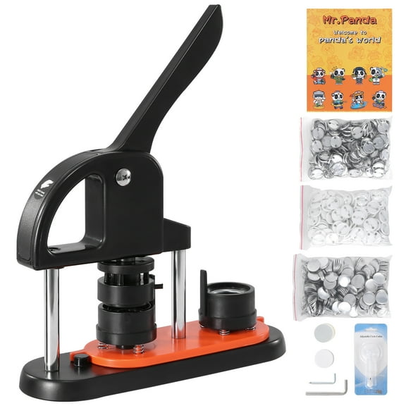 KFFKFF Button Maker, 1.25 inch/32mm Pin Maker with 500pcs Button Parts, Ergonomic Arc Handle Punch Press Kit, Button Maker Machine with Panda Magic Book, For Children DIY Gifts and Christmas