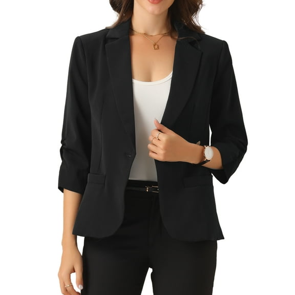 DARING DIVA Women's Open Front Casual 3/4 Sleeve Blazer for Work Outfits XS Black