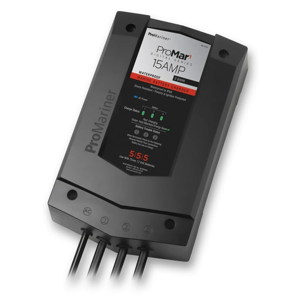 Pro Mariner Battery Charger 31515 ProMar1 DS; For 12 Volt Marine Batteries; 3 Bank Charger; 120 Volt Power Supply; 4 Step Fully Automatic; 15 Amp Charging Current; Waterproof; 6 Feet Length Cable