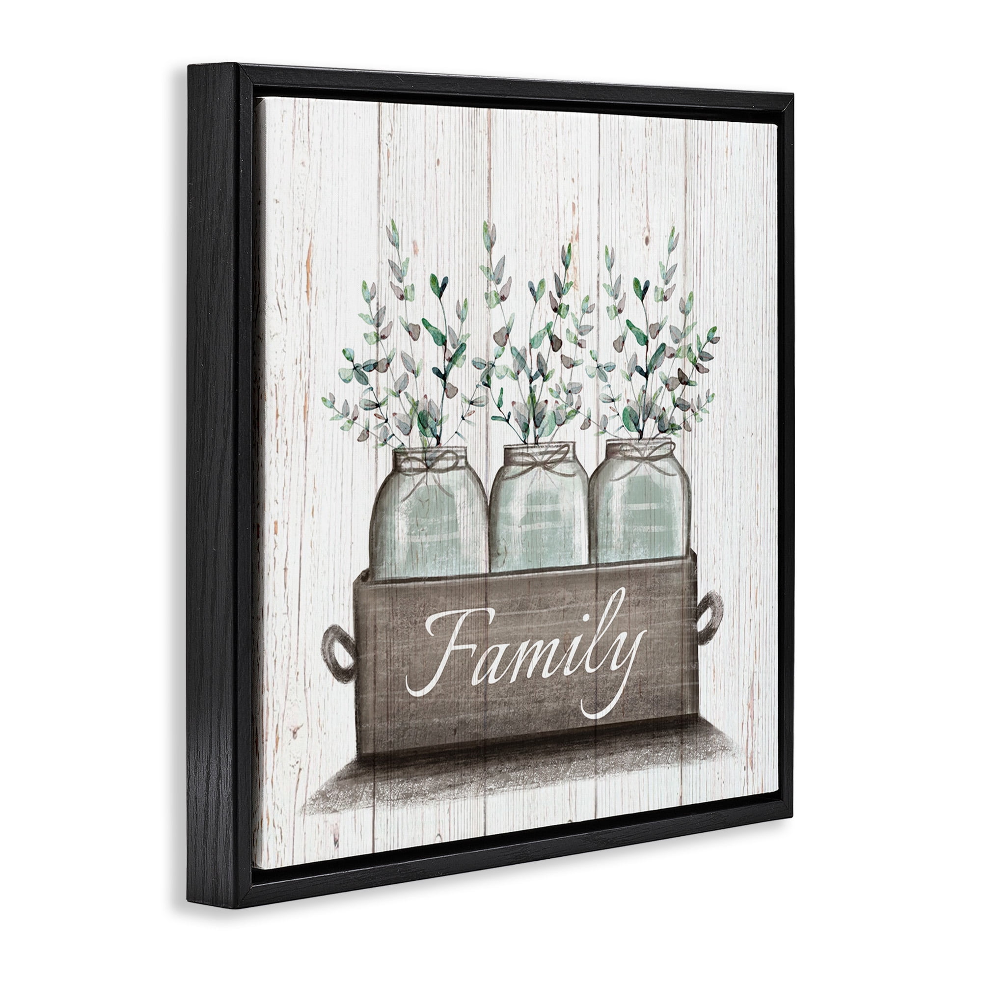 Stupell Industries Eucalyptus Foliage Jars Botanical & Floral Painting Black Floater Framed Canvas Art Print Wall Art, 25 x 25