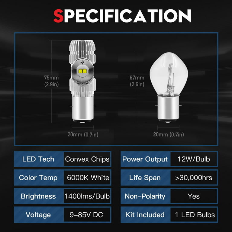 LED Ba20d H6 S2 6000K Headlight Bulb 